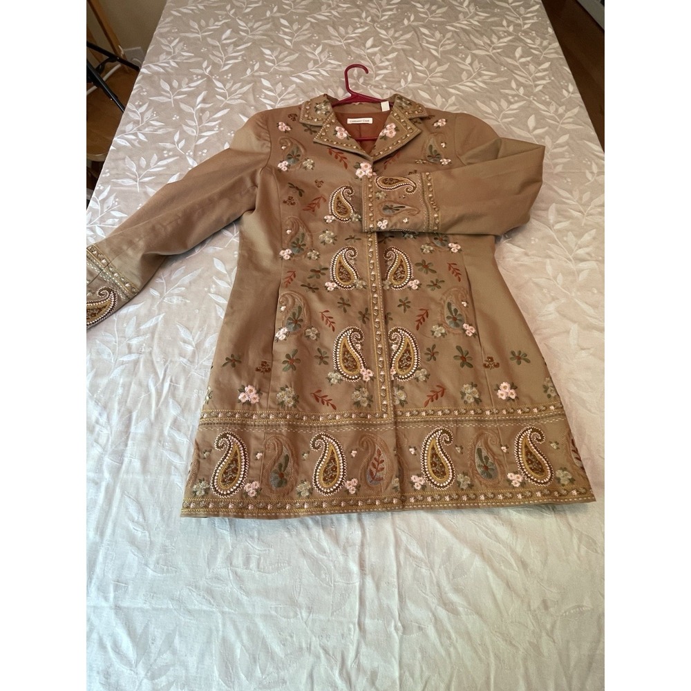 Jacket Women Tan Paisley & Foral Embroidered Coldwater Creek Size 12 Vintage